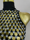 Sexy Nightclub Bar Photoshoot Stage Costumes Sparkly Diamond Mesh See Through Mini Dress Women Evening Party Club Birthday Dress