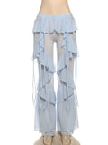 Street Hot Girl Style Pants for Women Low Waist Spliced ruffled Fashion Sheer Mesh Flared Trousers Female Autumn