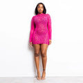 Women Sexy Long Sleeve Diamond Mesh Bodycon Night Out Dress Birthday Party Costume Bar Nightclub Stage Performance Clothing