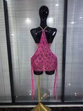 Sparkly Crystal Women Sexy Halter Off the Shoulder Bodycon Mini Dress Celebrate Nightclub Party Bar Singer Birthday Clothing