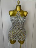 Sparkly Sequin Diamond MeshTransparent Top Dress Two Piece Set Women 2025 Sexy Evening Party Celebrate Birthday Photo Shoot Wear