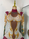 Glitter Rhinestones Women Spandex Skinny Jumpsuit High Strecht Dance Performance Nightclub Stage Glamorous Event Luxury Rompers