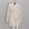 Women's Double Breasted Trench Coat Lapel Waist-Cinching Lace Up Mid Length Windbreaker Jacket Autumn Casual Street Coat