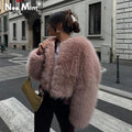 Winter Sweet Pink Cropped Faux Fur Coat Women Streetwear Ins Chic Girls Fluffy Fox Fur Jacket Female