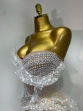 Women Sexy Strapless Pearl Ruched Bodycon Mini Dress Nightclub Birthday Evening Party Bar Singer Stage Performance Costume
