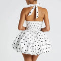 Spliced Lace Up Prom Dresses for Women Halter Sleeveless High Waist Dot Printing Sexy Fashionable Puff Dress Female