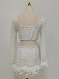 White Spliced Fungus Two Piece Set Female V Neck Long Sleeve Vest Beach Vacation Women's Skirt Sets Summer Fashion