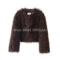 Chic Street Girls Round Neck Faux Mongolia Sheep Fur Coat Women 2026 Winter Fluffy Warm Fur Jacket Cropped Outerwear