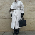 Detachable Triangle Shawl Long Puffer Coat Stand Collar Waist Tie Belt Button Solid Loose Women Coats 2026 Winter Commute Outfit
