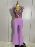 Luxury Sparkly Diamond Feather Embroidery Bandage Jumpsuit Women High Street Elegant Evening Party Club Luxury Birthday Outfit