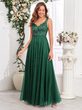 Sleeveless Evening Dresses V-Neck Sequined Embroidery Long Party Gown Clothing Elegant Mesh A-Line Formal Wedding Dress