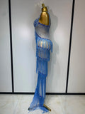 Women Luxury Prom Gowns Sparkly Rhinestones Tassel Mesh Maxi Long Luxury Birthday Celebrity Sexy Evening Club Party Dresses