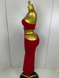 Women Sexy Halter Hollow Out Sleeveless Black Red Bodycon Long Bandage Dress Celebate Prom Elegant Luxury Birthday Club Dress