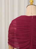 Luxury Galas Event Black Sheer Mesh Ruched Maxi Dress for Women O Neck Short Sleeves Bodycon Silhouette Skirt for Red Carpet