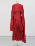 Elegant Luxury Dinners Red Maxi Dress for Women Sleeveless Cape Design Full Fringe Skirt for Fashion Parties Events