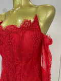 Women Sexy Strapless Backless Red Lace Split Mni Bodycon Dress With Gloves Celebrity Elegant Evening Club Birthday Party Outfit