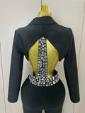 Women Celebrity Designer Fashion Women Luxury Birthday Set Sexy Cut Out Long Sleeve Beading Bodycon Two Pieces Pants Bandage Set