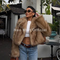 Street Retro Fashion Girls Gradient Cropped Fur Coat Women Winter 2026 Chic Brand Fluffy Faux Fox Fur Jacket Overcoats