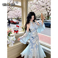 Olive Girl Blue Romantic Qipao for Garden Wedding 2026 Fairycore Photoshoot Everyday Wear S-XXL XS-3XL Plus Size Romantic Garden Party Editorial Not Costume Qipao Cheongsam Chinese Dress Chinese Heritage Fashion Women