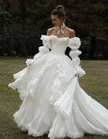 White Off the Shoulder Customized Wedding Party Detachable Sleeves Zip Back Bridal Gown Chic A-Line Wedding Gowns 2026