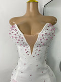Luxury Pearl Women Sexy Elegant Strapless Floral Beading Bandage Mini Celebrity Outfit Birthday Dress Evening Party Prom Gown