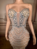 Evening dress for birthday party Blue Host Heavy Industry Beads Mermaid Toast Off-Shoulder Wedding Dress
