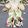 Printed Dress For Women Fashion O-neck Draped Lace Up Waist A-line Casual Vestido Robe Female Autumn