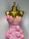 Newest Women Sexy Strapless Backless Red Flower Midi Bandage Dress Celebirty Elegant Evening Club Party Birthday Dresses