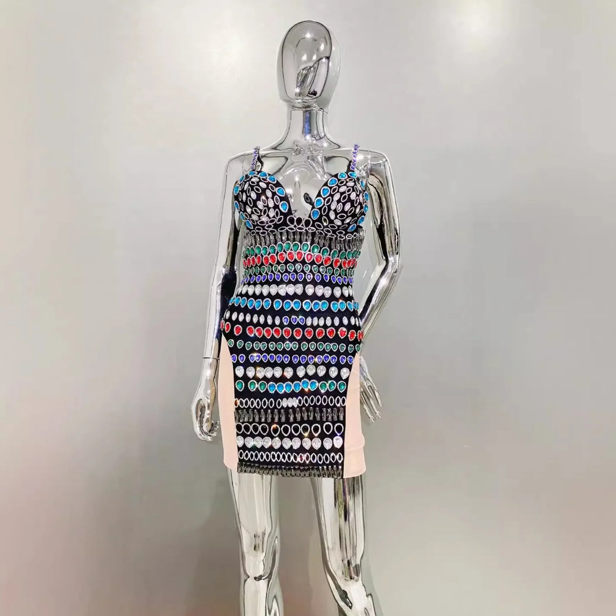 Luxury Diamond Glam Low-Cut Suspender Dress Heavy Industry Celebrity Party Stage Performance Dress Evening Dresses Woman Elegant