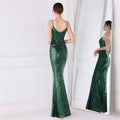 Women Spaghetti Strap Party Maxi Dress Sexy V Neck Evening Green Sequin Dress Elegant Long Prom Dress Vestido Longo