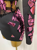 Women Long Sleeve Sequin Mini Bodycon Three Piece Set Birthday Evening Party Costume Bar Nightclub Performance Stage Outfit