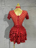 Lady Fish scales shell sequins Scale Sequin Bodysuit HighNeck Short Sleeve Ruffle Skirt Costume For Women Nightclub Stage Wear