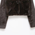 Women's Brown Faux Fur Cropped Jacket Fashion Stand Collar Single Breasted Pocket Casual Coat Lady 2026 Spring Chic Outerwear