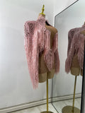 Sexy Mesh See Through Rhinestones Two Pieces Dress Coat Sets Women Sparkly Tassels Performance Singer Dancer Stage Costume