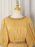 Elegant Chiffon Layered Ruffles Design Dress for Women Short Sleeves Waist Belt Spliced Diamonds Accent for Afternoon Tea