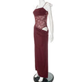 Spring Lace Long Dress Women's Solid Spaghetti Straps Backless See Through Long Dress Sexy High Waist Vintage Dresses
