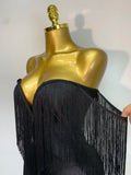 Women Sexy Strapless Tassel Off Shoulder Bandage Dress Fancy Club Celebrity Evening Party Mini Bodycon Dress Birthday Vestido
