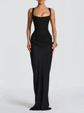 Sexy White Satin Maxi Dresses for Women Square Collar Sleeveless Tunic Fishtail Classic Dinner Dress Female Fashion