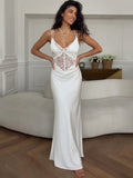 Fashion Lace Dress Women Sexy Sleeveless Hollow Out Backless High-Waisted Patchwork Dress Elegant Luxury Evening Dress