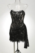 Sexy Lace See-through Patchwork Corset Dress Female Bodycon Elegant Party MIrrgualr Mini Dress Women Tube Top Dress New