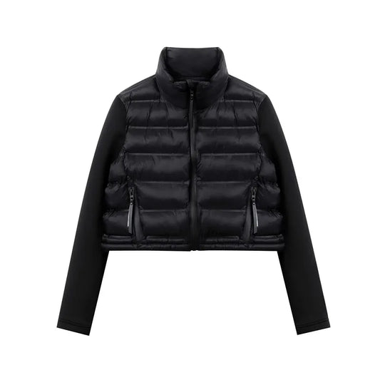 Women's stand-up collar pressure glue zipper Black splicing space cotton jacket jacket for women