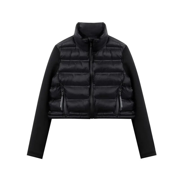 Women's stand-up collar pressure glue zipper Black splicing space cotton jacket jacket for women