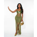 Sexy Cutout Crochet Beach Dress 2026 Summer Women One Shoulder Backless Knitted Sequined Fringe Tassel Midi Dress Clubwear