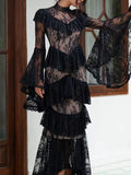 Retro Luxurious Wedding Dress for Women Stand Collar Flare Sleeve Spliced Ruffles Irregular Hem Party Long Dresses Female