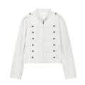 Women Double-Breasted Stand Collar Cropped Jacket Long-Sleeved Solid Zipper Metal Button Fashion Street Coat Autumn Winter