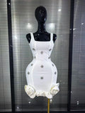 Black Skyblue Women Sleeveless Sexy O-Neck Shining Diamond Bodycon Mini Bandage Dress Birthday Party Photoshoot Stage Wear