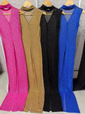 Fall Diamonds Hot Rhinestones O-neck Women Sleeveless Bodycon Long Dress Birthday Party Evening Prom Maxi Dresses