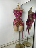 Luxury Sparkly Sequins Diamonds Short Skirt Two Pieces Sets Birthday Dress Women Sexy Performance Costume Singer Stage Outfit