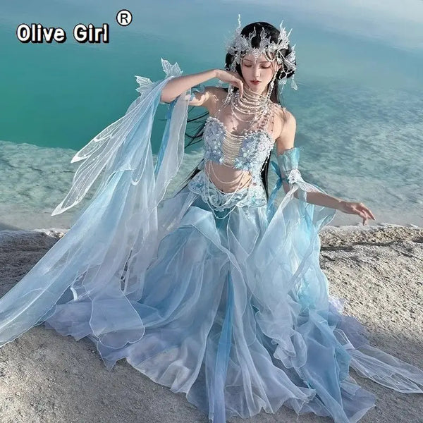 Olive Girl Blue Hanfu Dress 2026 S-XL XS-3XL Plus Size Hanfu Chinese Dress Traditional Chinese Clothing Chinese Heritage Fashion Women
