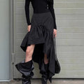 Commuting Black Ruffled Skirt For Women Asymmetric High Waist A-line Skirt Fashion Splice Female Casual Skirt Streetwear